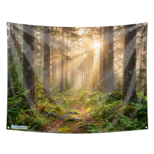 Sunlit forest path tapestry - sunlit,