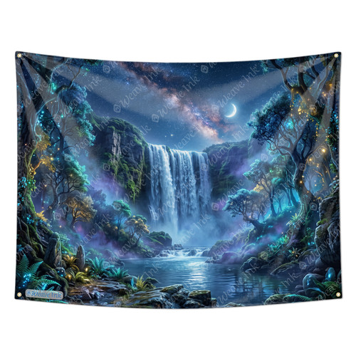 Moonlit waterfall tapestry - waterfall,