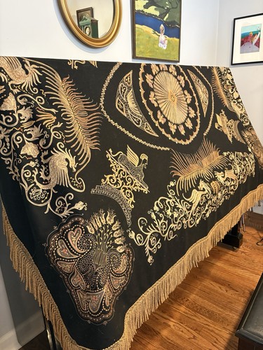 Antique wool piano shawl - wool,