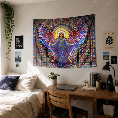 Stained glass angel tapestry - stained,